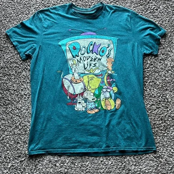 90s Rocko's Modern Life Blue T-Shirt Mens XL Millennial Cartoon Australian Comic - Picture 1 of 6
